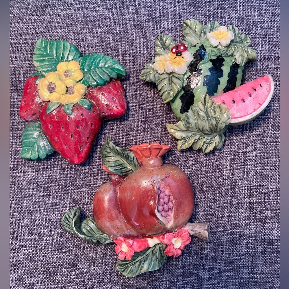 Summer Fruit-Themed Magnet Set - Strawberry, Watermelon, Pomegranate